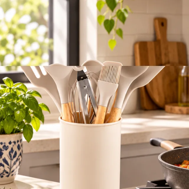 Conjunto de utensílios de silicone e madeira Brinox, 12 peças