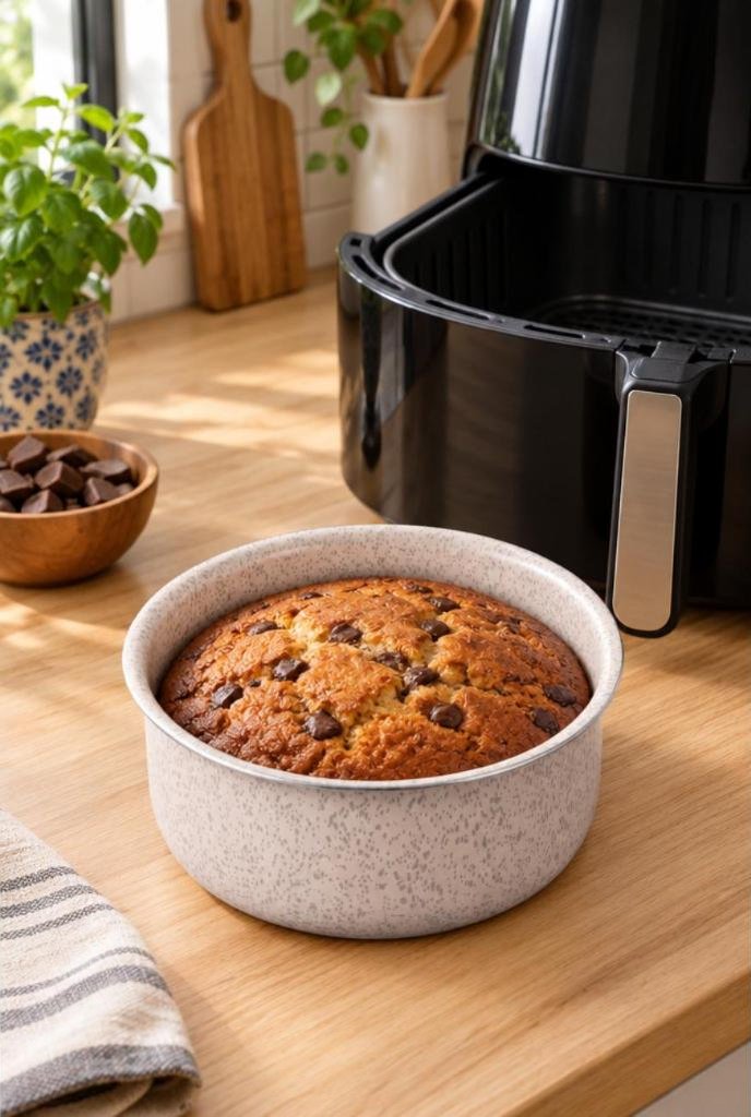 Forma para airfryer Brinox Ceramic Life, 16 cm em uso, imagem ilustrativa