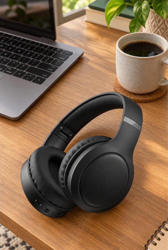 Headphone Bluetooth Dapon H02D, preto em uso, imagem ilustrativa