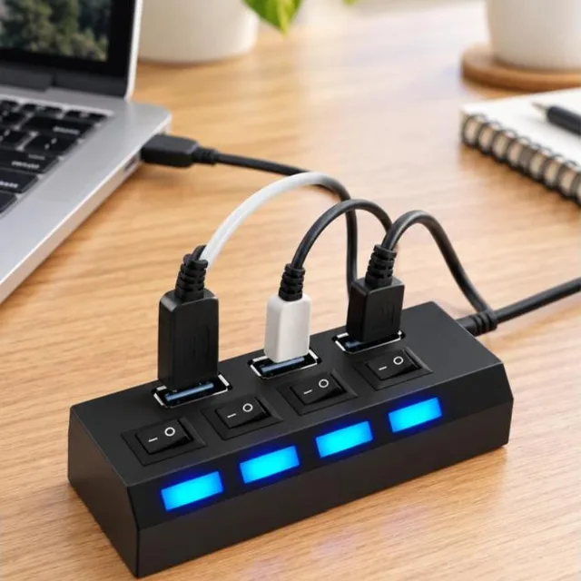 Hub USB 2.0 de 4 portas com chave liga/desliga individual