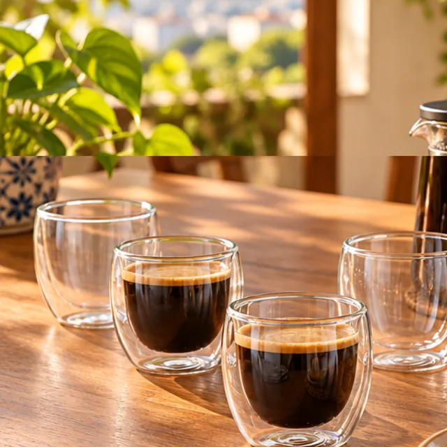Jogo de 4 copos de café de vidro com parede dupla, 80 ml