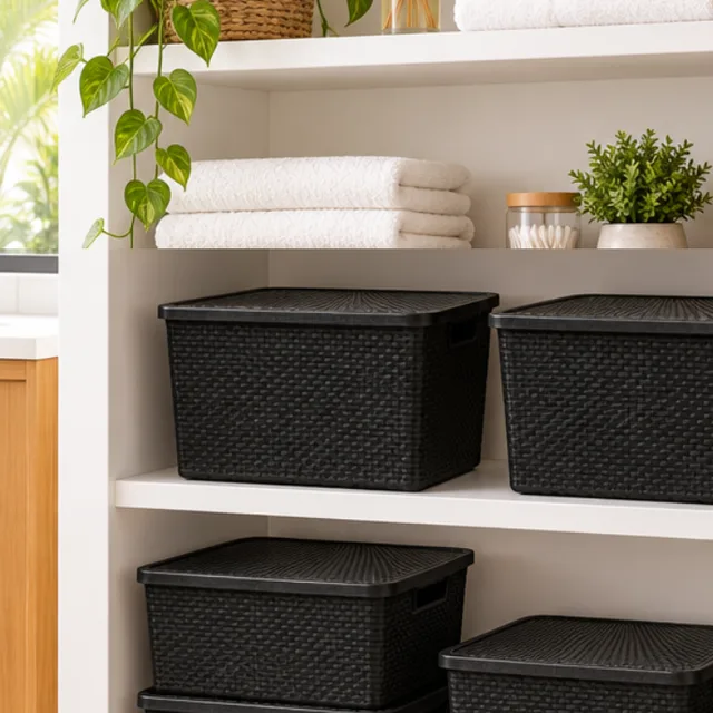 Kit 6 caixas organizadoras rattan com tampa, 7 litros