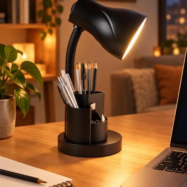 Luminária de mesa articulada com porta-lápis, E27