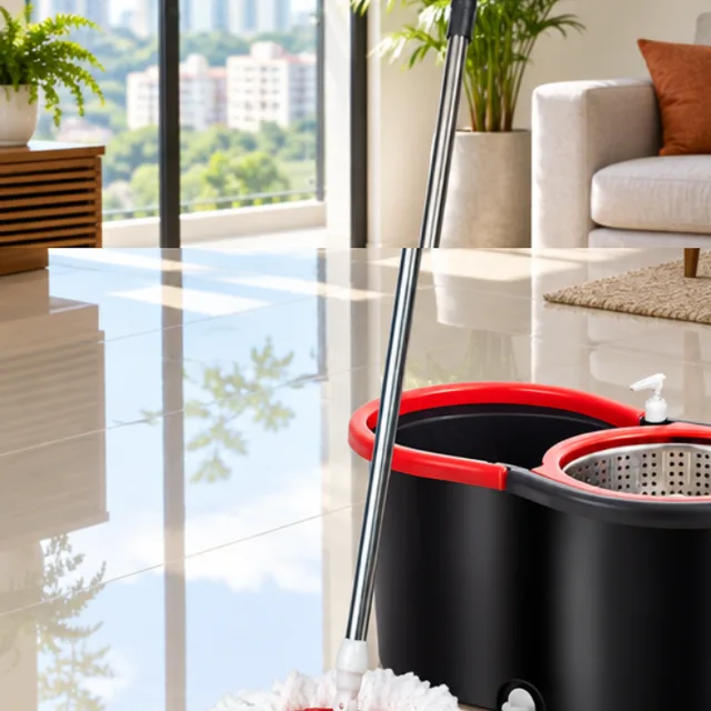 Mop giratório com balde centrífuga, cabo de 140 cm e 2 refis