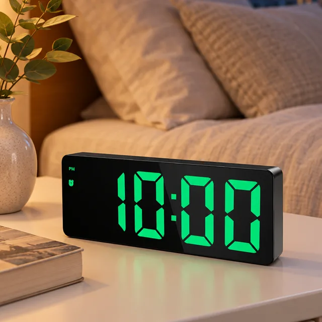 Relógio digital de mesa LED com alarme, data e temperatura
